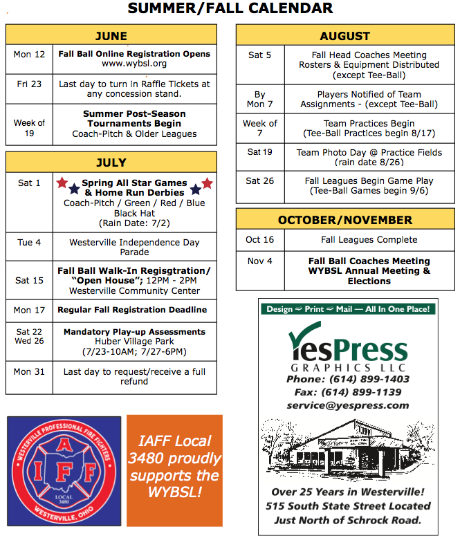 2023 SUMMER/FALL CALENDAR - WYBSL