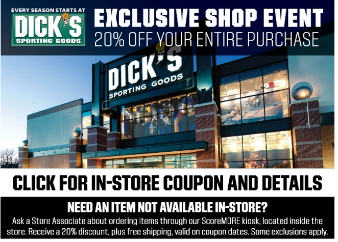 Save 20% at Dick’s Sporting Goods 8/7-10